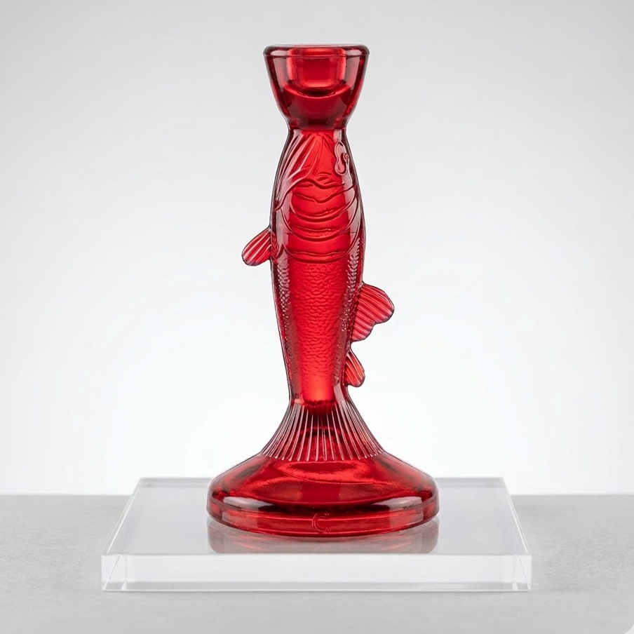 Handcrafted Red Glass Fish Candle Holder – Luxury Table Decor
